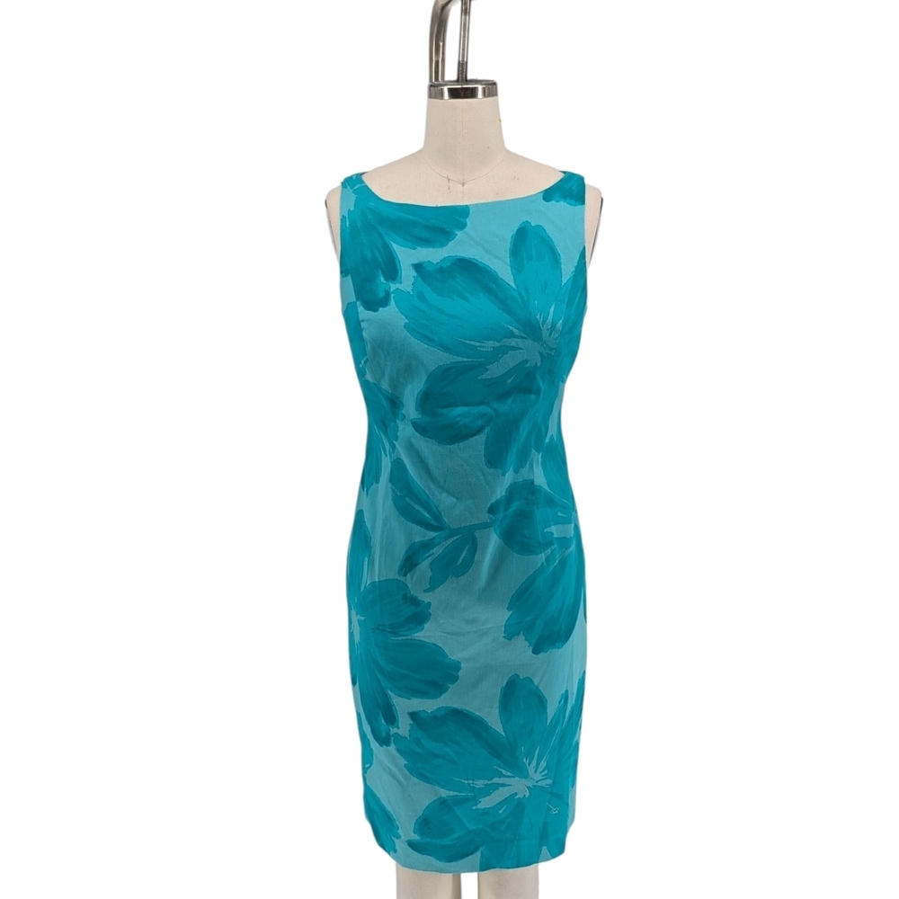 00227 Jones NY Floral Sheath Dress Blue size 6 preppy resort summer spring